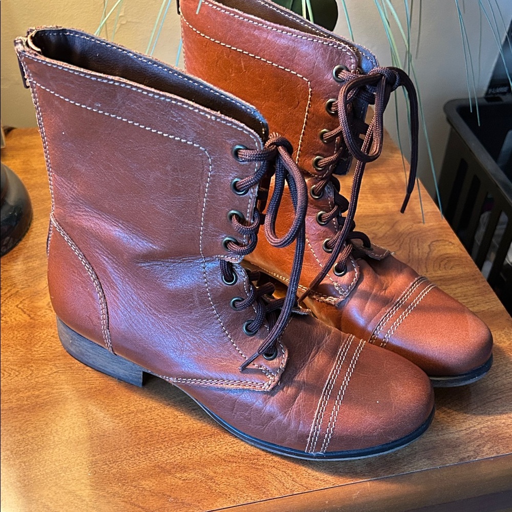 Steve Madden Chestnut Leather Combat Boots